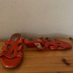 Patent Leather Orange Wedge Slides